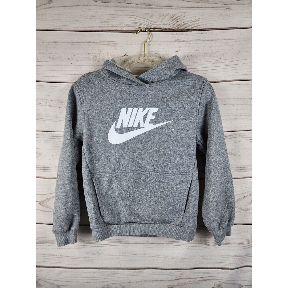Nike Logo Pullover Hoodie Large Grey White
